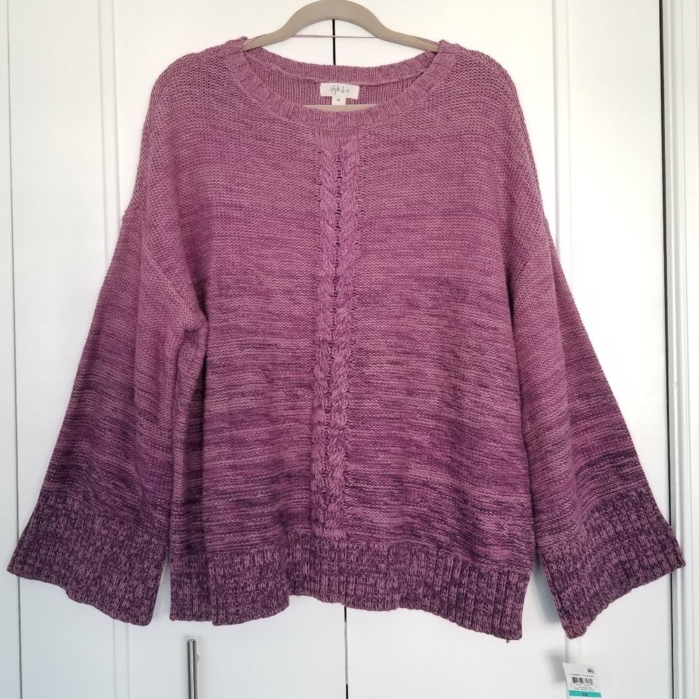 STYLE & CO. SOFT COTTON SPRING PULLOVER SWEATER MARL BRAID  BELL SLEEVES  $69.50